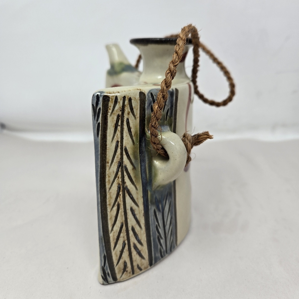 Japenese Okinawa Ceramic Showa Period Awamori Sake Hip Flask Dachibin Handmade - Picture 11 of 16